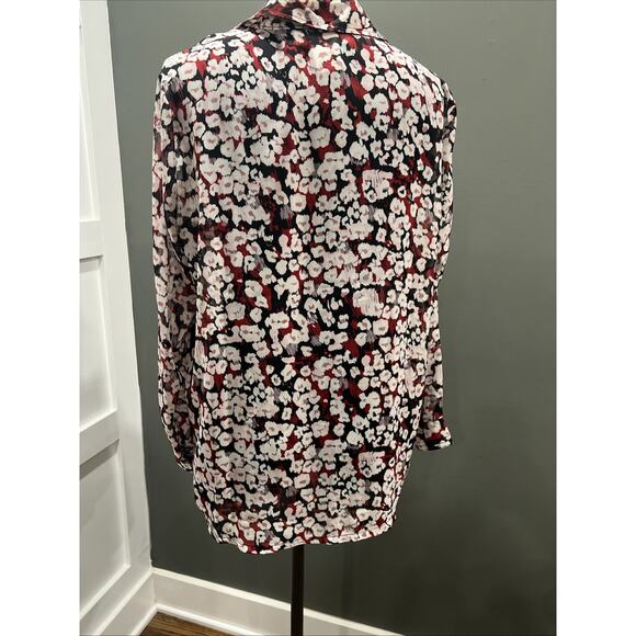 Two Twenty Red Pink White Floral Blouse Chiffon Shear Blouse Medium - Picture 5 of 6